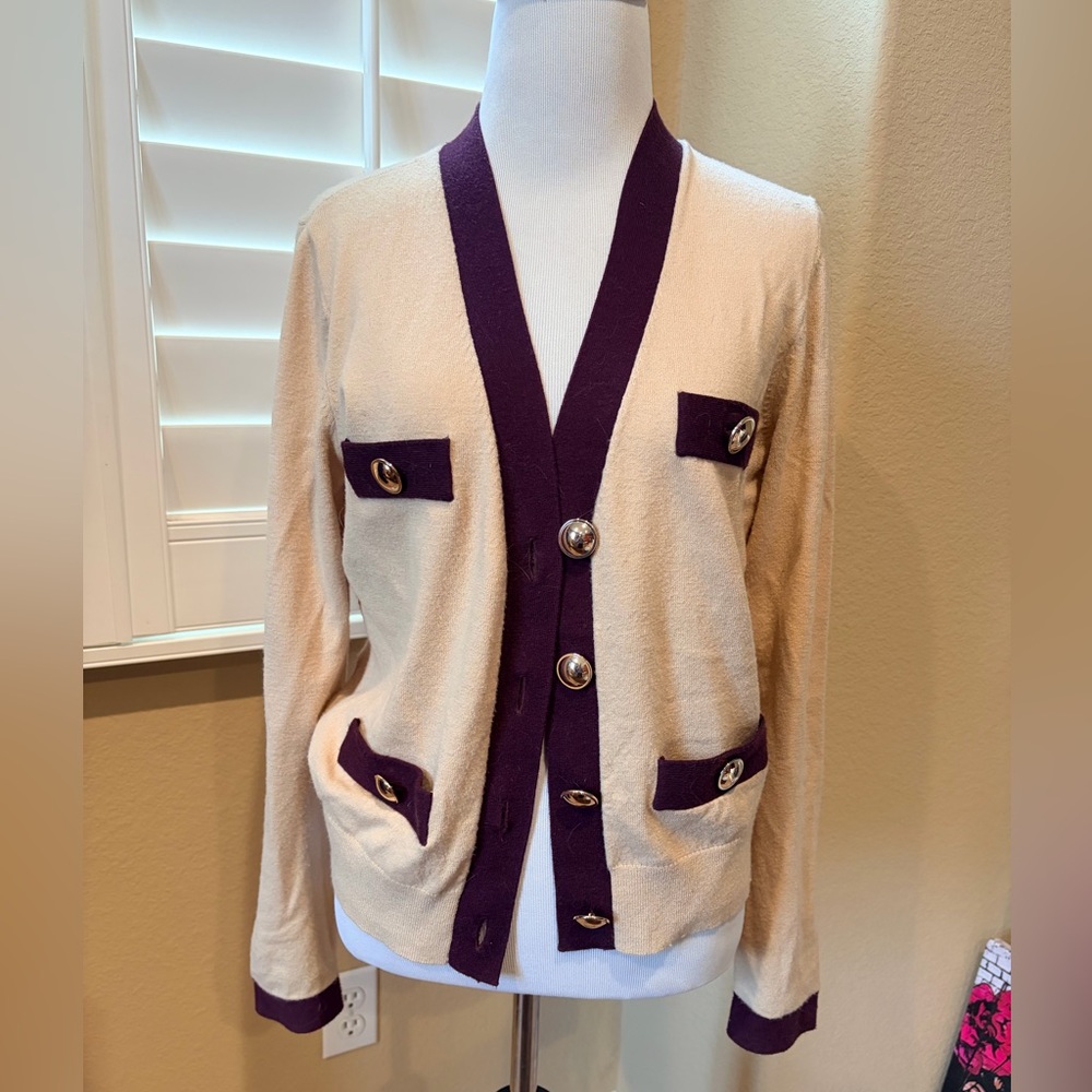 Ann Taylor Cream and Brown Cardigan